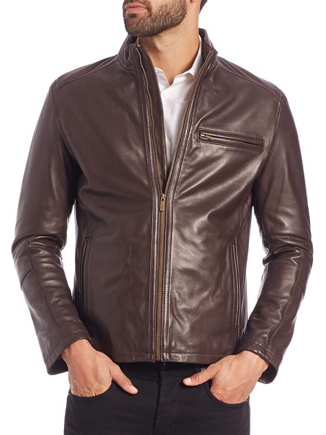 cole haan jacket men's|cole haan men's small s leather moto jacket dark brown.